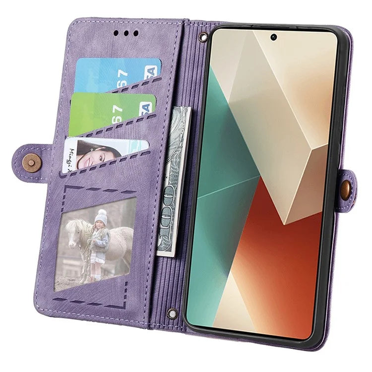 Wallet Case for Xiaomi Redmi Note 13 5G PU Leather Zipper Pocket Phone Cover Geometry Pattern