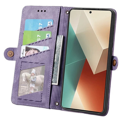 Wallet Case for Xiaomi Redmi Note 13 5G PU Leather Zipper Pocket Phone Cover Geometry Pattern