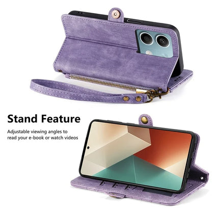 Wallet Case for Xiaomi Redmi Note 13 5G PU Leather Zipper Pocket Phone Cover Geometry Pattern