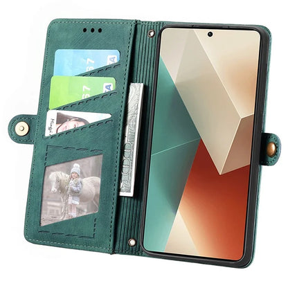 Wallet Case for Xiaomi Redmi Note 13 5G PU Leather Zipper Pocket Phone Cover Geometry Pattern