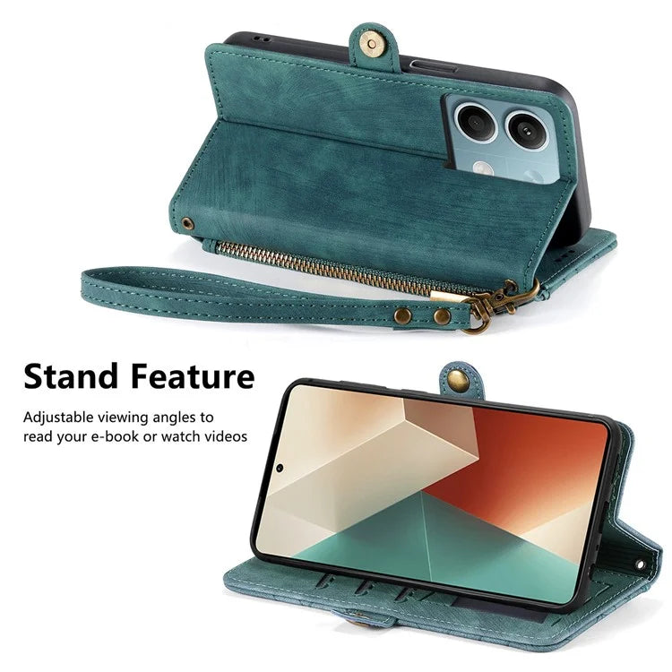 Wallet Case for Xiaomi Redmi Note 13 5G PU Leather Zipper Pocket Phone Cover Geometry Pattern