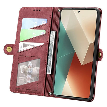 Wallet Case for Xiaomi Redmi Note 13 5G PU Leather Zipper Pocket Phone Cover Geometry Pattern