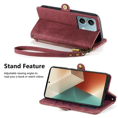 Wallet Case for Xiaomi Redmi Note 13 5G PU Leather Zipper Pocket Phone Cover Geometry Pattern