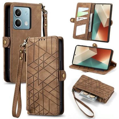 Wallet Case for Xiaomi Redmi Note 13 5G PU Leather Zipper Pocket Phone Cover Geometry Pattern
