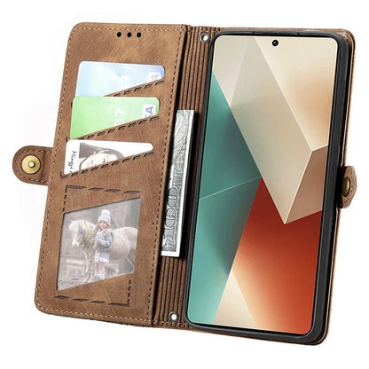 Wallet Case for Xiaomi Redmi Note 13 5G PU Leather Zipper Pocket Phone Cover Geometry Pattern