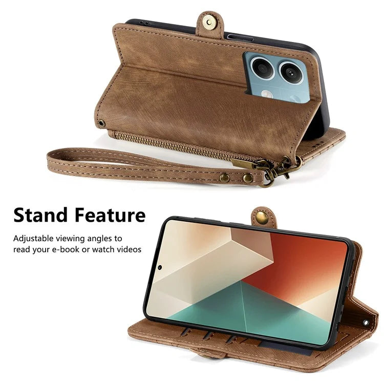 Wallet Case for Xiaomi Redmi Note 13 5G PU Leather Zipper Pocket Phone Cover Geometry Pattern