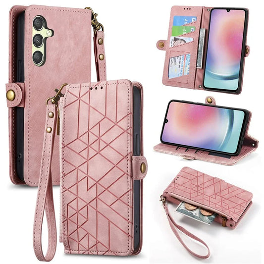 For Samsung Galaxy A25 5G (Global) (161.0 x 76.5 x 8.3mm) Cover Geometry Pattern PU Leather Wallet Support Stand Cell Phone Case