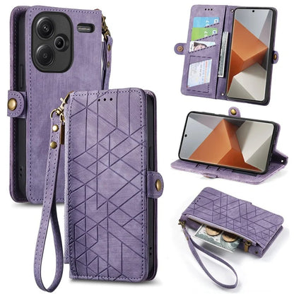 For Xiaomi Redmi Note 13 Pro+ 5G Cell Phone Case Imprinted Zipper Pocket Shockproof Cover with Stand