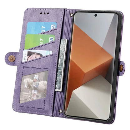 For Xiaomi Redmi Note 13 Pro+ 5G Cell Phone Case Imprinted Zipper Pocket Shockproof Cover with Stand