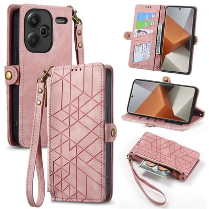 For Xiaomi Redmi Note 13 Pro+ 5G Cell Phone Case Imprinted Zipper Pocket Shockproof Cover with Stand