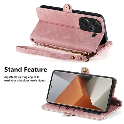 For Xiaomi Redmi Note 13 Pro+ 5G Cell Phone Case Imprinted Zipper Pocket Shockproof Cover with Stand