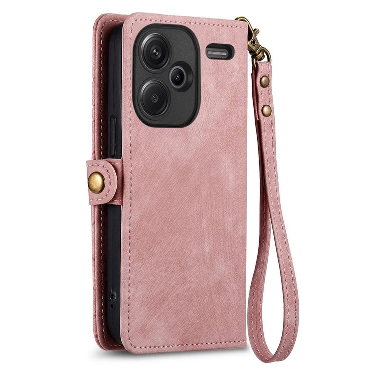For Xiaomi Redmi Note 13 Pro+ 5G Cell Phone Case Imprinted Zipper Pocket Shockproof Cover with Stand