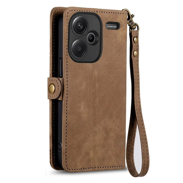 For Xiaomi Redmi Note 13 Pro+ 5G Cell Phone Case Imprinted Zipper Pocket Shockproof Cover with Stand