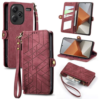 For Xiaomi Redmi Note 13 Pro+ 5G Cell Phone Case Imprinted Zipper Pocket Shockproof Cover with Stand