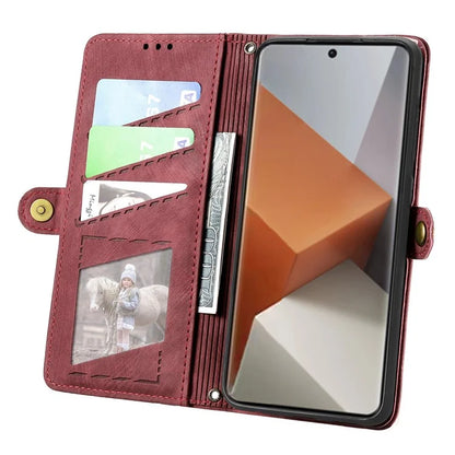 For Xiaomi Redmi Note 13 Pro+ 5G Cell Phone Case Imprinted Zipper Pocket Shockproof Cover with Stand