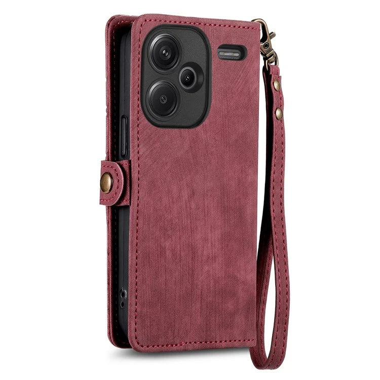 For Xiaomi Redmi Note 13 Pro+ 5G Cell Phone Case Imprinted Zipper Pocket Shockproof Cover with Stand