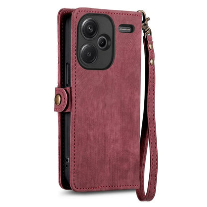 For Xiaomi Redmi Note 13 Pro+ 5G Cell Phone Case Imprinted Zipper Pocket Shockproof Cover with Stand