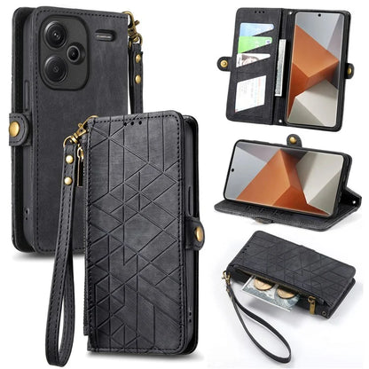 For Xiaomi Redmi Note 13 Pro+ 5G Cell Phone Case Imprinted Zipper Pocket Shockproof Cover with Stand