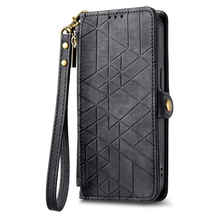 For Xiaomi Redmi Note 13 Pro+ 5G Cell Phone Case Imprinted Zipper Pocket Shockproof Cover with Stand