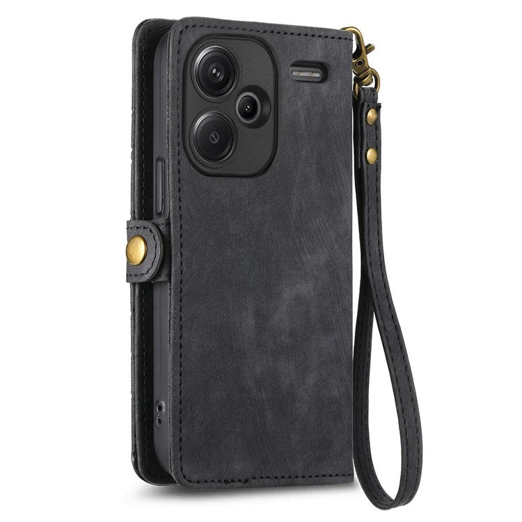 For Xiaomi Redmi Note 13 Pro+ 5G Cell Phone Case Imprinted Zipper Pocket Shockproof Cover with Stand