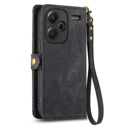 For Xiaomi Redmi Note 13 Pro+ 5G Cell Phone Case Imprinted Zipper Pocket Shockproof Cover with Stand