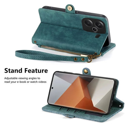 For Xiaomi Redmi Note 13 Pro+ 5G Cell Phone Case Imprinted Zipper Pocket Shockproof Cover with Stand