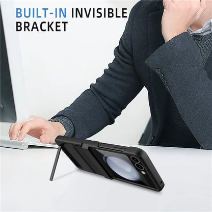 For Samsung Galaxy Z Flip5 5G Kickstand PC Phone Case Retractable Hinge Rear Screen Film