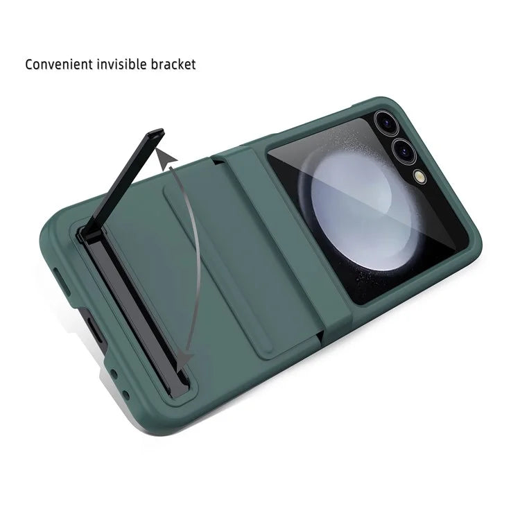 For Samsung Galaxy Z Flip5 5G Kickstand PC Phone Case Retractable Hinge Rear Screen Film