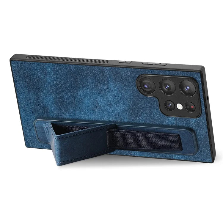 D11 For Samsung Galaxy S23 Ultra Case Retro Leather+TPU Cover with Wristband Kickstand