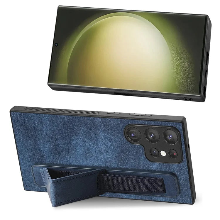 D11 For Samsung Galaxy S23 Ultra Case Retro Leather+TPU Cover with Wristband Kickstand