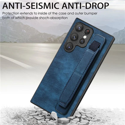 D11 For Samsung Galaxy S23 Ultra Case Retro Leather+TPU Cover with Wristband Kickstand