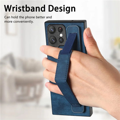D11 For Samsung Galaxy S23 Ultra Case Retro Leather+TPU Cover with Wristband Kickstand