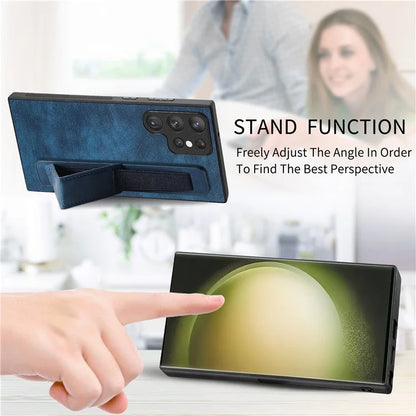 D11 For Samsung Galaxy S23 Ultra Case Retro Leather+TPU Cover with Wristband Kickstand