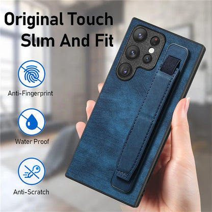 D11 For Samsung Galaxy S23 Ultra Case Retro Leather+TPU Cover with Wristband Kickstand