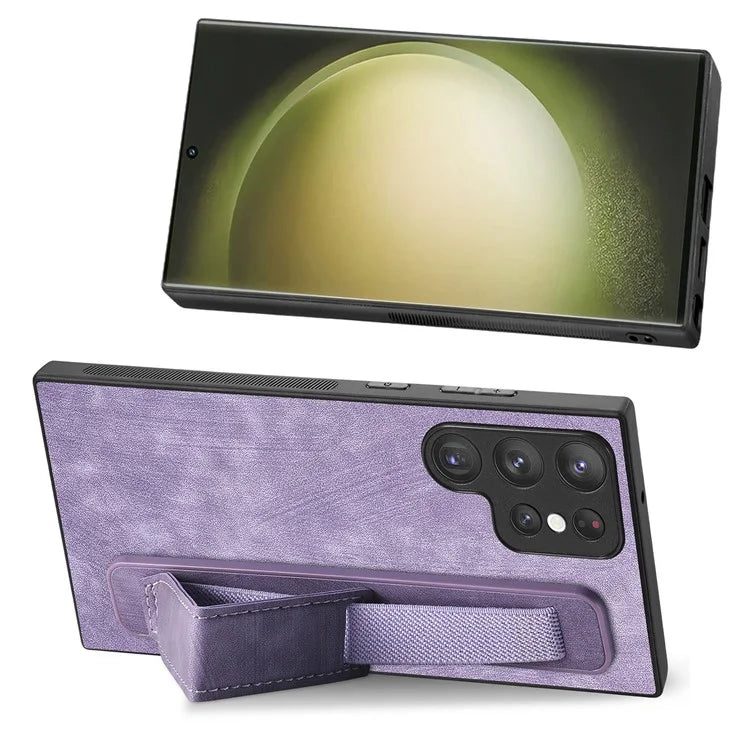 D11 For Samsung Galaxy S23 Ultra Case Retro Leather+TPU Cover with Wristband Kickstand