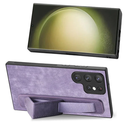 D11 For Samsung Galaxy S23 Ultra Case Retro Leather+TPU Cover with Wristband Kickstand