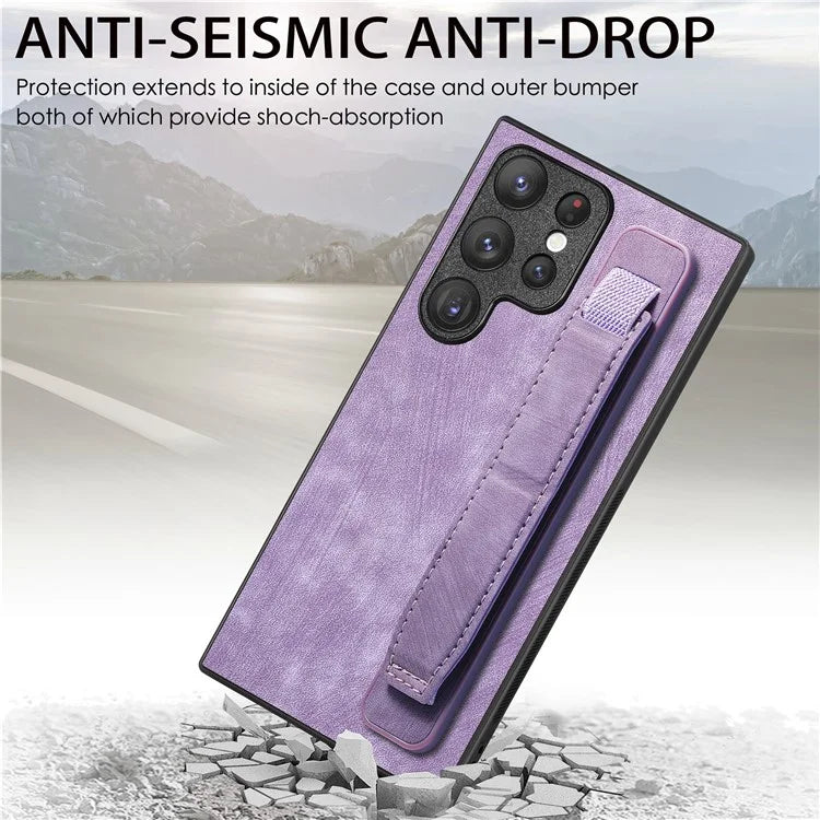 D11 For Samsung Galaxy S23 Ultra Case Retro Leather+TPU Cover with Wristband Kickstand