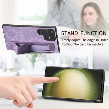 D11 For Samsung Galaxy S23 Ultra Case Retro Leather+TPU Cover with Wristband Kickstand