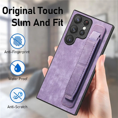 D11 For Samsung Galaxy S23 Ultra Case Retro Leather+TPU Cover with Wristband Kickstand