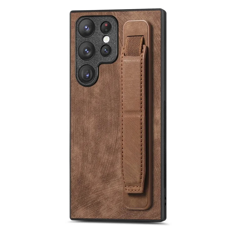 D11 For Samsung Galaxy S23 Ultra Case Retro Leather+TPU Cover with Wristband Kickstand