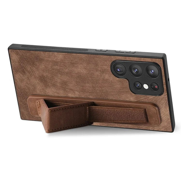 D11 For Samsung Galaxy S23 Ultra Case Retro Leather+TPU Cover with Wristband Kickstand