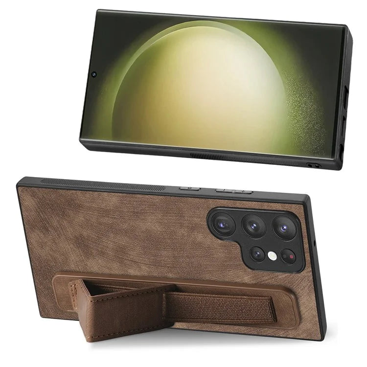 D11 For Samsung Galaxy S23 Ultra Case Retro Leather+TPU Cover with Wristband Kickstand
