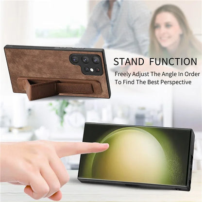 D11 For Samsung Galaxy S23 Ultra Case Retro Leather+TPU Cover with Wristband Kickstand