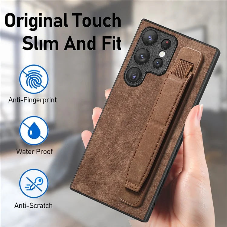 D11 For Samsung Galaxy S23 Ultra Case Retro Leather+TPU Cover with Wristband Kickstand