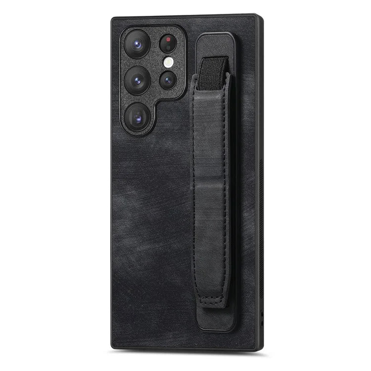D11 For Samsung Galaxy S23 Ultra Case Retro Leather+TPU Cover with Wristband Kickstand