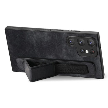 D11 For Samsung Galaxy S23 Ultra Case Retro Leather+TPU Cover with Wristband Kickstand