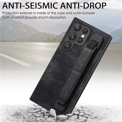 D11 For Samsung Galaxy S23 Ultra Case Retro Leather+TPU Cover with Wristband Kickstand