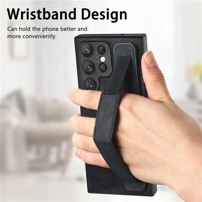 D11 For Samsung Galaxy S23 Ultra Case Retro Leather+TPU Cover with Wristband Kickstand
