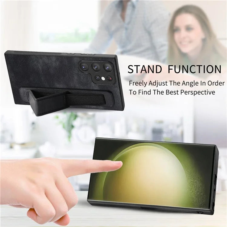D11 For Samsung Galaxy S23 Ultra Case Retro Leather+TPU Cover with Wristband Kickstand