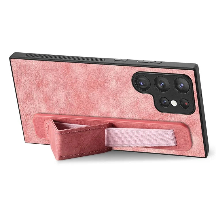D11 For Samsung Galaxy S23 Ultra Case Retro Leather+TPU Cover with Wristband Kickstand